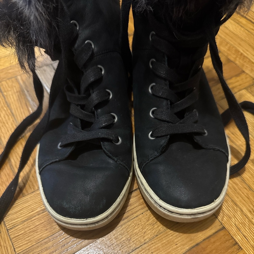 UGG Black Fur-Trimmed High-Top Sneakers